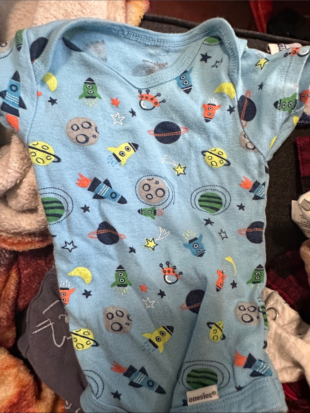 Blue Space Rocket Print One-Piece Bodysuit for Kids